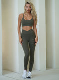 Khaki crossover scrunch bum leggings