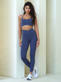 Blue scoop neck sports bra