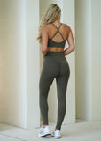 Khaki crossover scrunch bum leggings