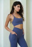 Blue scoop neck sports bra