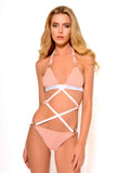 Peach Cut Out Belt Swimsuit