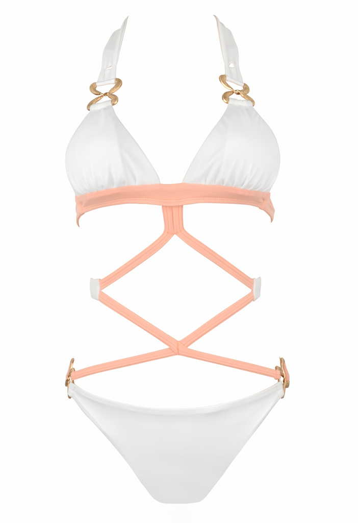 White Cut Out Belt Swimsuit Luxsea Swimwear